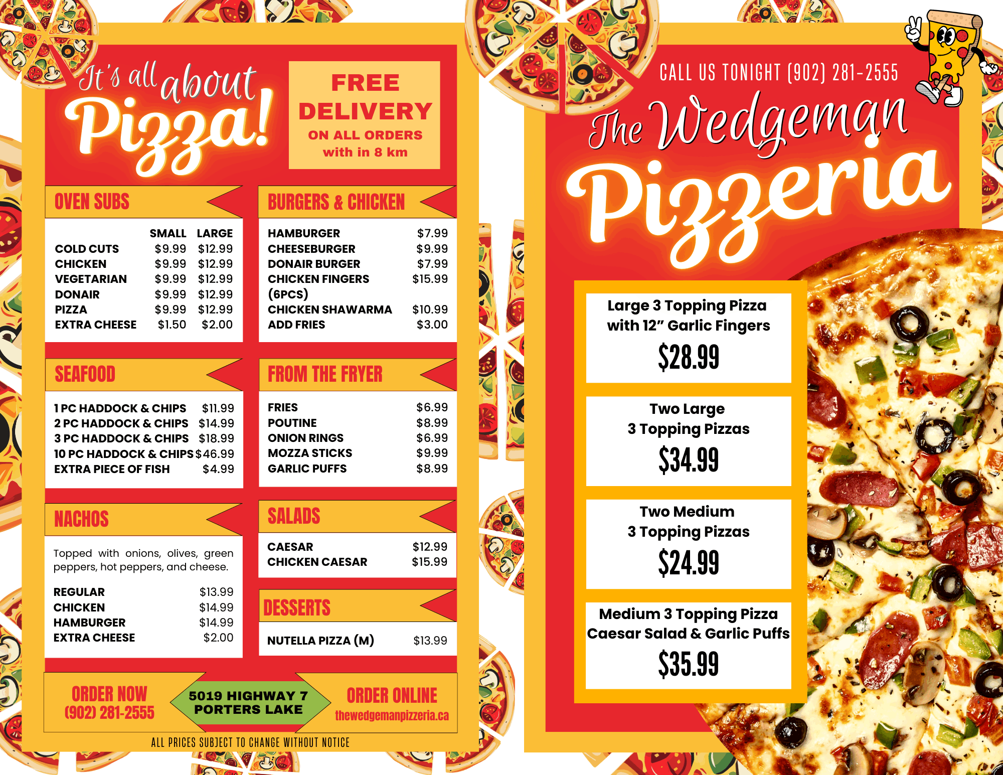 The Wedgeman Pizzeria Menu Inside Cover Porters Lake
