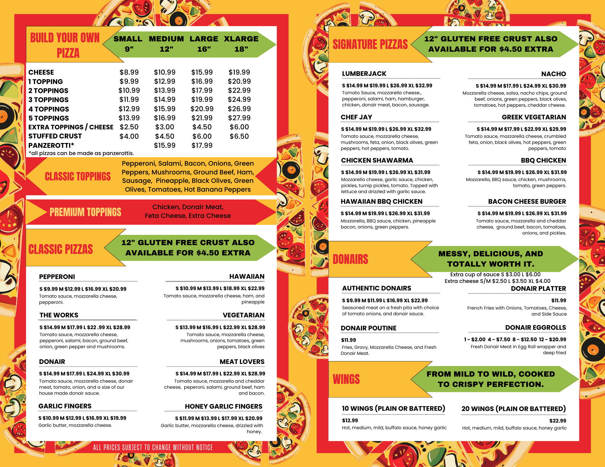 The Wedgeman Pizzeria Menu Inside Cover Porters Lake